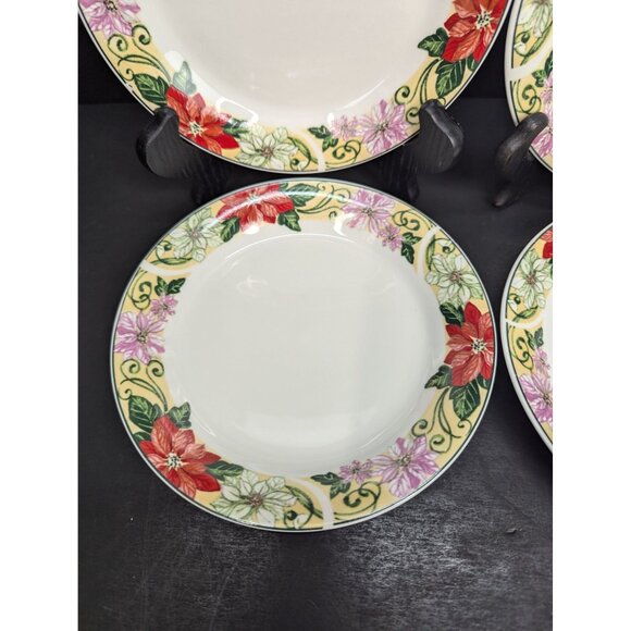 Home Essentials Stoneware Poinsettia Scroll 7" Bread Plate Replacement Set of 4 - Picture 4 of 9